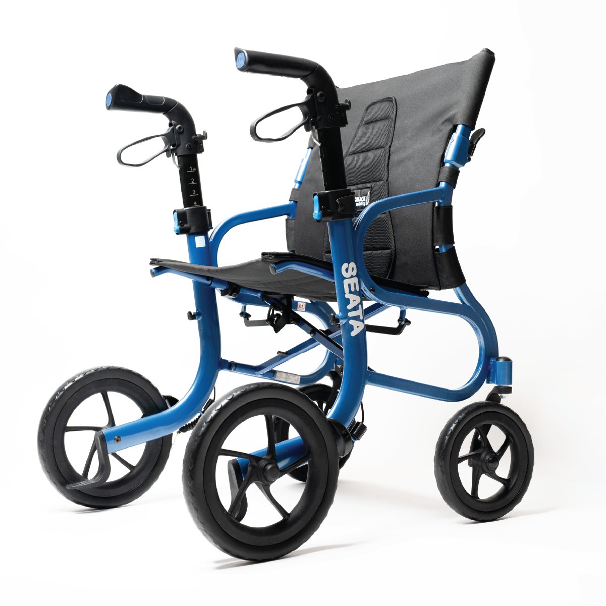 Strongback SEATA Rollator, schräge Ansicht mit Sitz und Rückenlehne