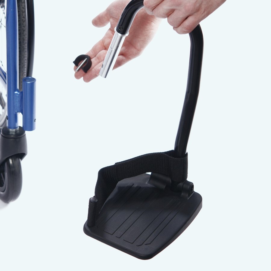 Fixierklammer für Fußstütze des Strongback Rollstuhls